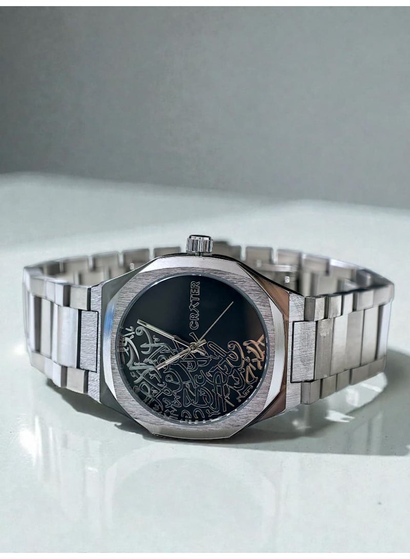 كريتر  ساعة كريتر (CRATER) للرجال – تصميم ملكي فاخر من الستانلس ستيل، مينا كلاسيكي مع عرض التاريخ، مقاومة للماء – تشمل علبة الماركة (فضي /أسود ). - Image 3